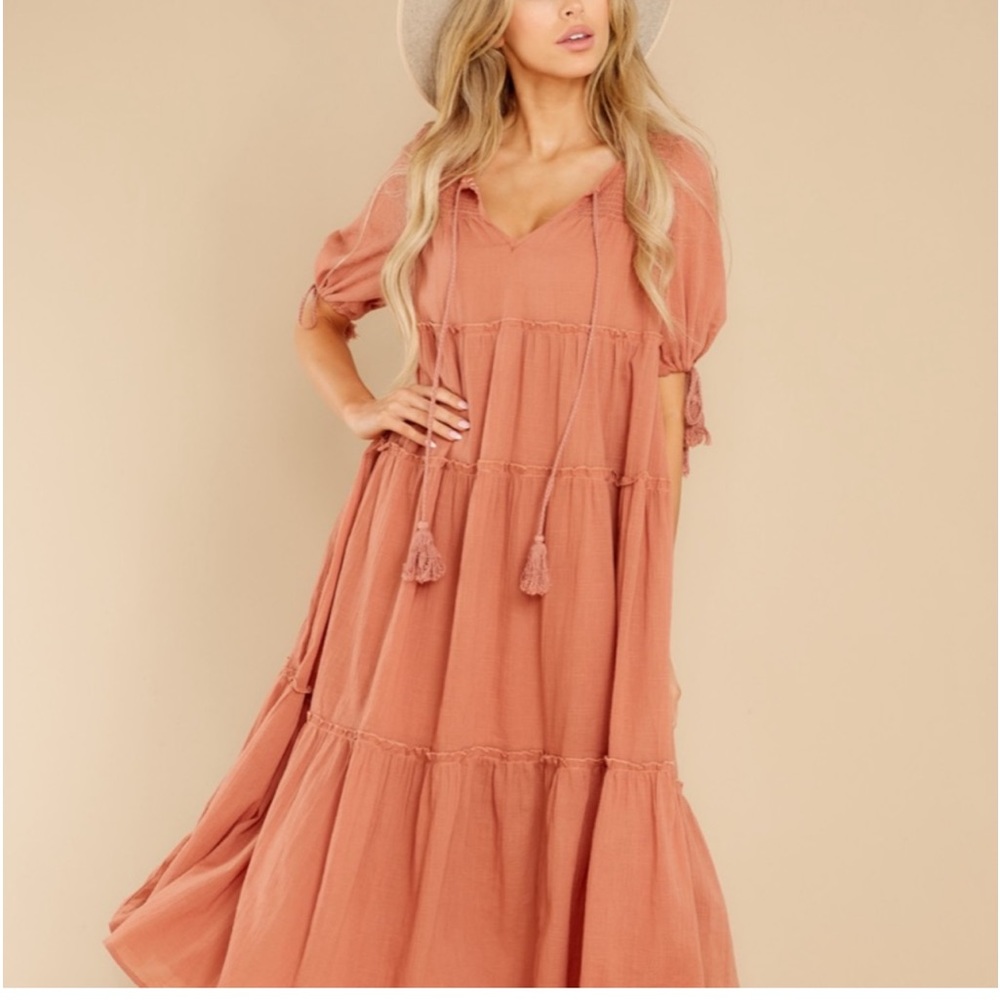 Listicle Dusty Terracotta Tiered Midi Dress